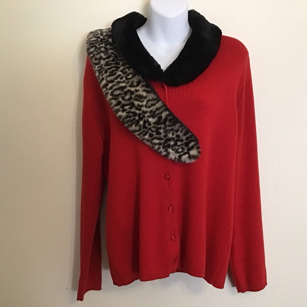 Vintage Kikit Cardigan Sweater with 2 Detachable Faux Fur Collars